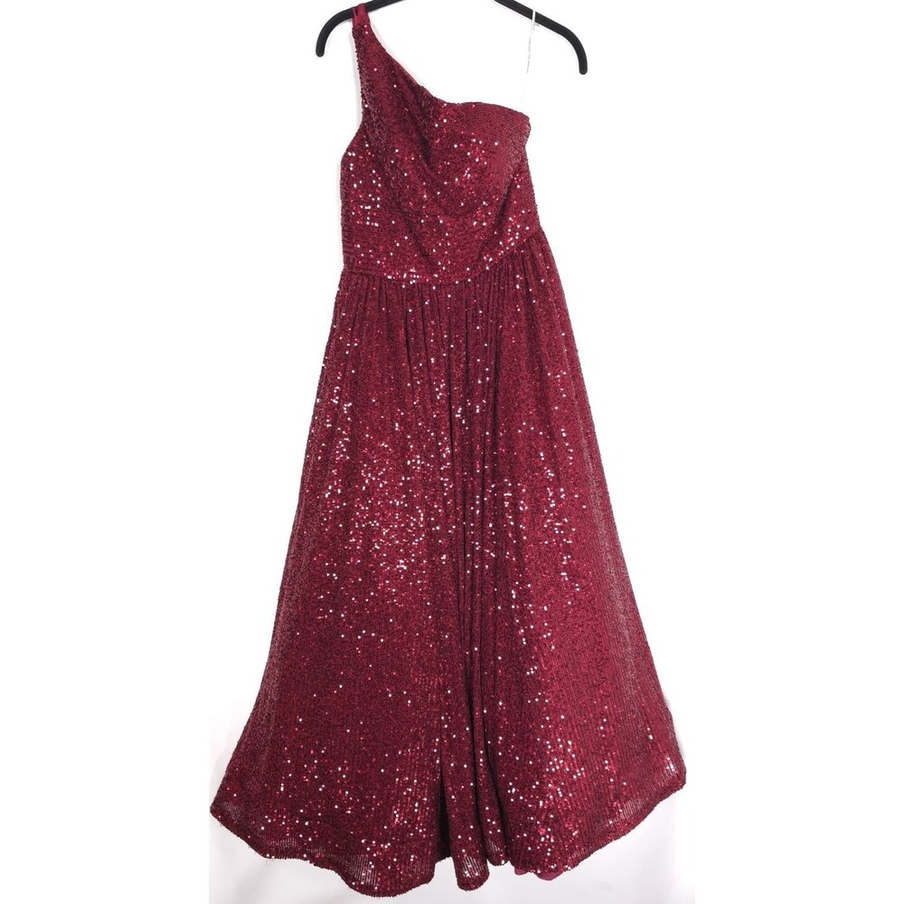 SHERRI HILL Women's Dress 8‎ Red Sequin One Shoulder Formal Dress Prom Maxi